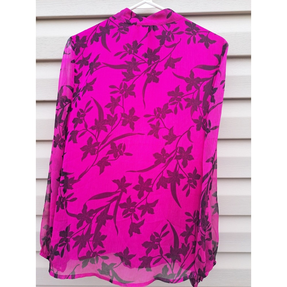 Vince Camuto Women's Bright Magenta Floral Long Sheer Sleeve Lined Blouse Top M - Picture 7 of 13